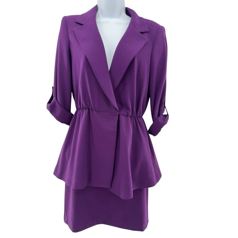 Alice + Olivia Purple Ena Hook Eye‎ Closure Blazer Skirt Suit Outfit Set Size 6
